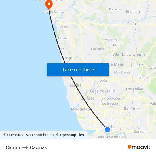 Carmo to Caxinas map