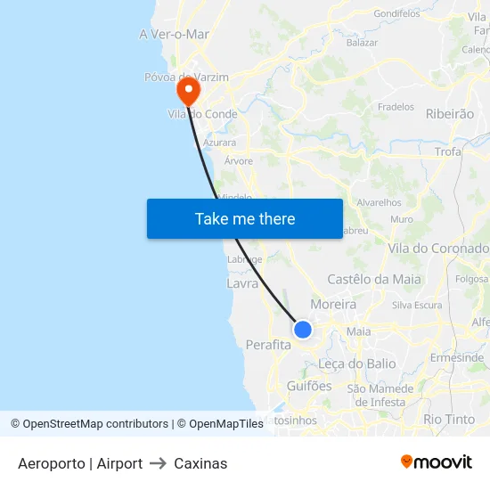 Aeroporto | Airport to Caxinas map
