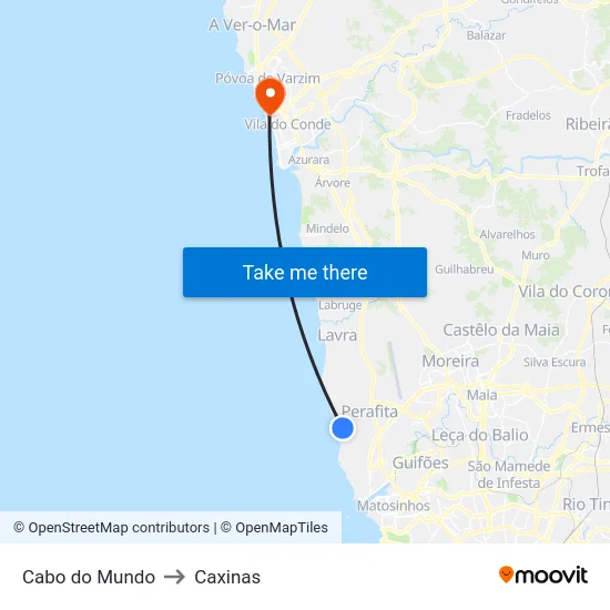 Cabo do Mundo to Caxinas map