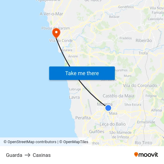 Guarda to Caxinas map