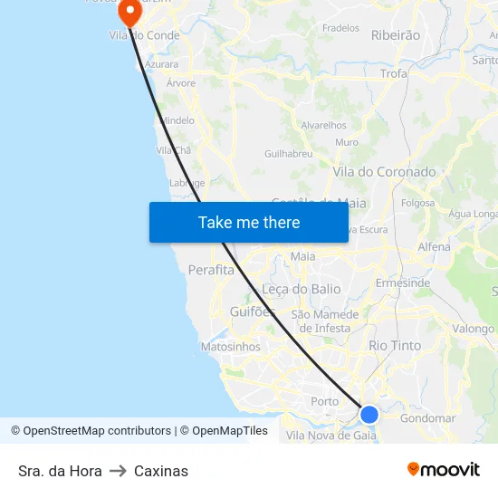 Sra. da Hora to Caxinas map