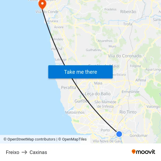 Freixo to Caxinas map