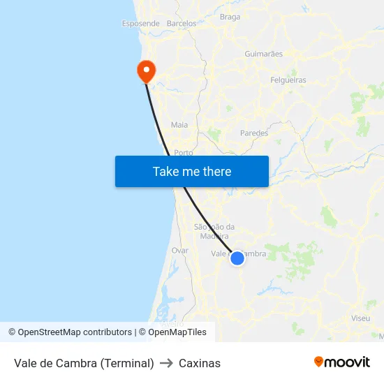 Vale de Cambra (Terminal) to Caxinas map