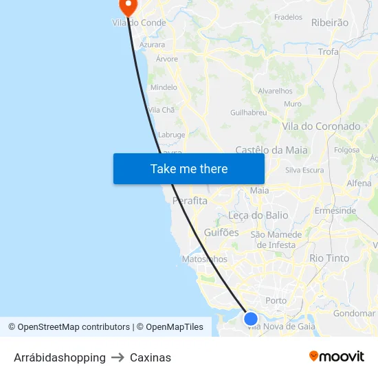 Arrábidashopping to Caxinas map