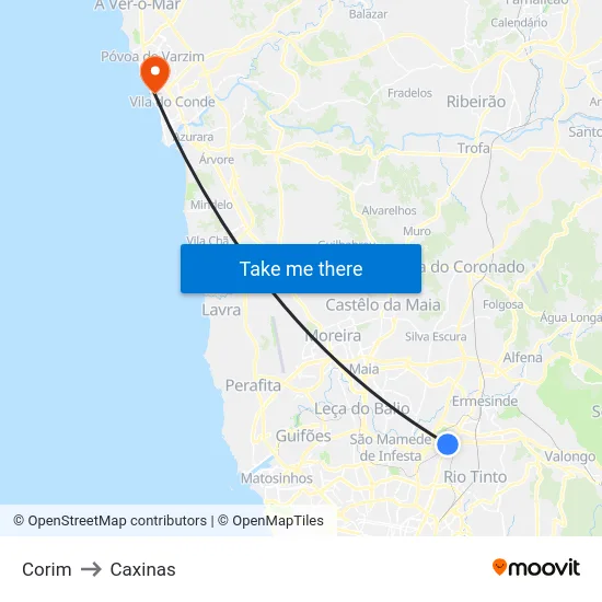 Corim to Caxinas map