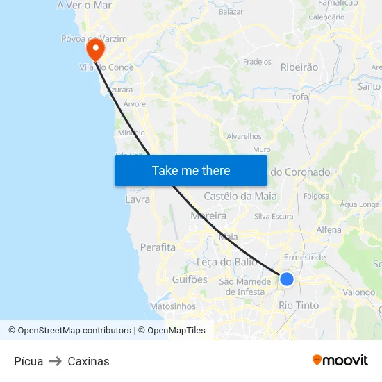 Pícua to Caxinas map