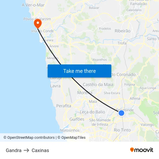 Gandra to Caxinas map