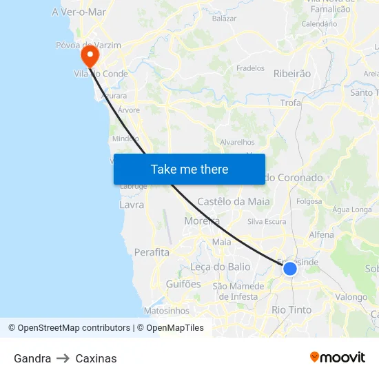 Gandra to Caxinas map