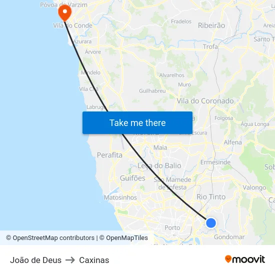 João de Deus to Caxinas map