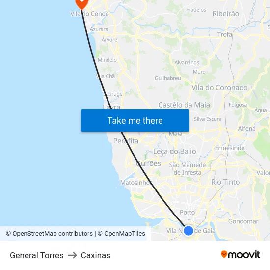General Torres to Caxinas map