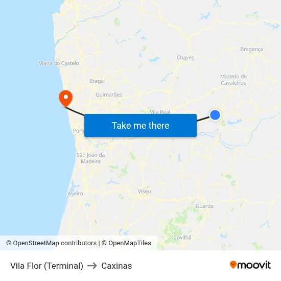 Vila Flor (Terminal) to Caxinas map