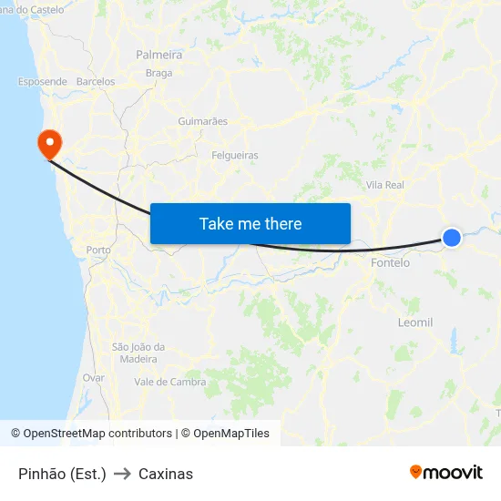 Pinhão (Est.) to Caxinas map