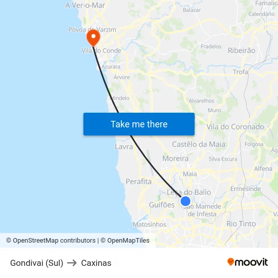 Gondivai (Sul) to Caxinas map