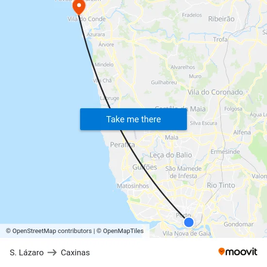 S. Lázaro to Caxinas map