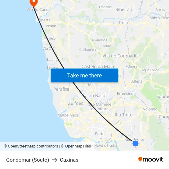 Gondomar (Souto) to Caxinas map