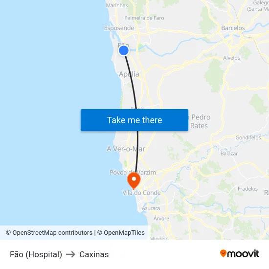 Fão (Hospital) to Caxinas map