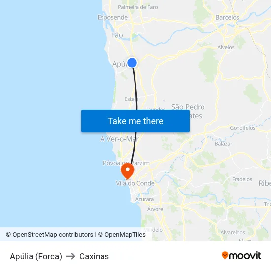 Apúlia (Forca) to Caxinas map