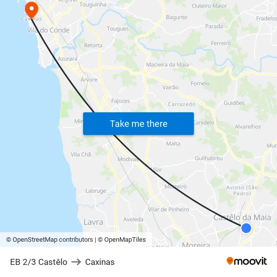 EB 2/3 Castêlo to Caxinas map
