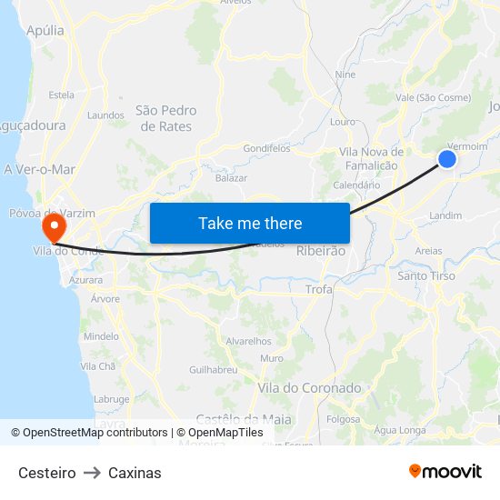 Cesteiro to Caxinas map