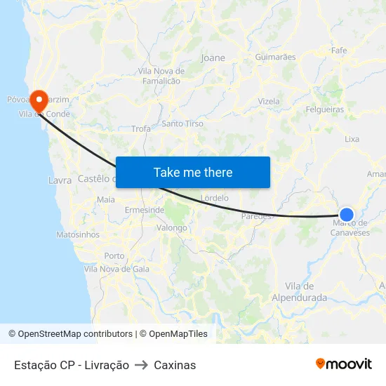 Estação CP - Livração to Caxinas map