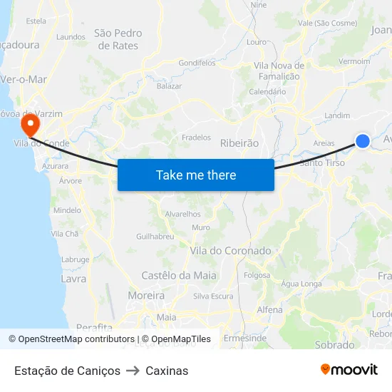 Estação de Caniços to Caxinas map