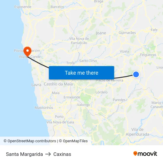Santa Margarida to Caxinas map