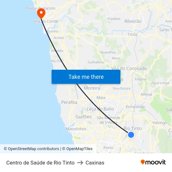Centro de Saúde de Rio Tinto to Caxinas map