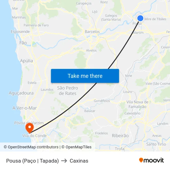 Pousa (Paço | Tapada) to Caxinas map