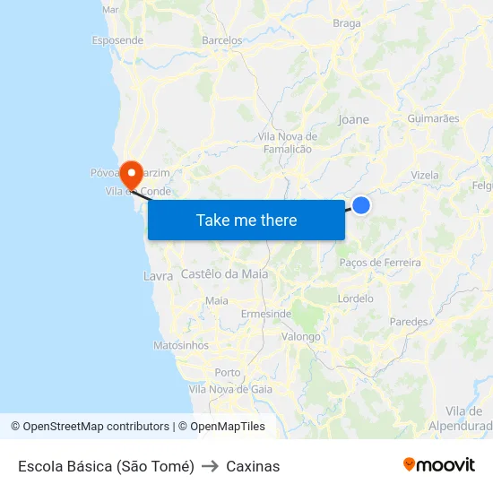 Escola Básica (São Tomé) to Caxinas map
