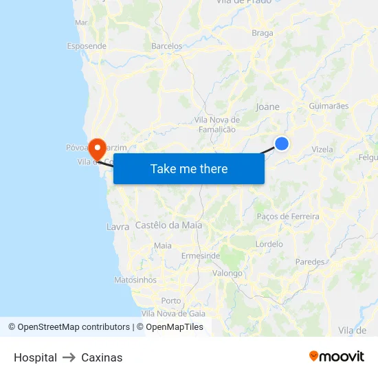 Hospital to Caxinas map