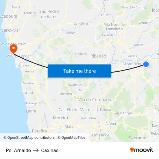 Pe. Arnaldo to Caxinas map