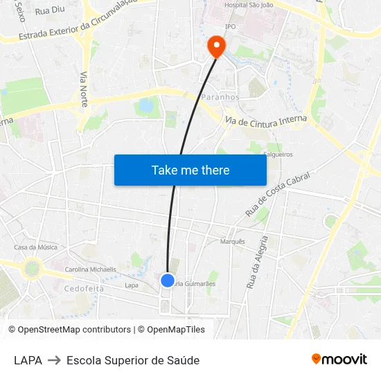 LAPA to Escola Superior de Saúde map