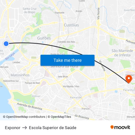 Exponor to Escola Superior de Saúde map