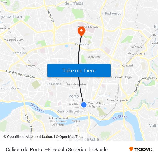 Coliseu do Porto to Escola Superior de Saúde map