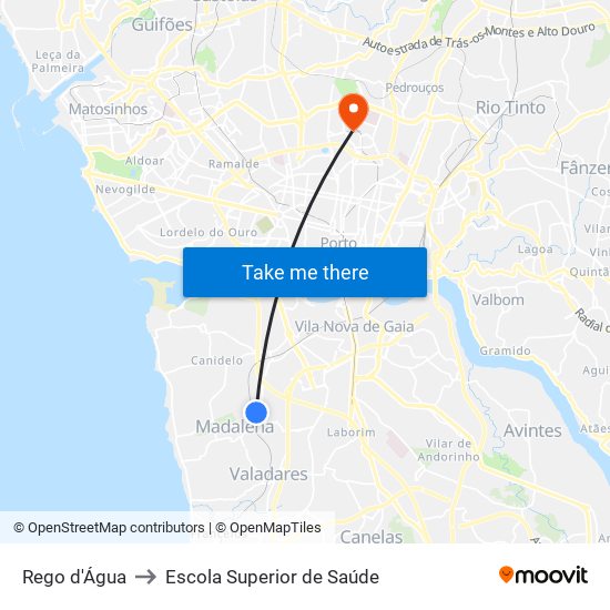 Rego D Água to Escola Superior de Saúde map