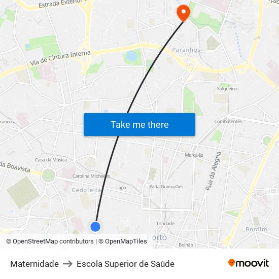 Maternidade to Escola Superior de Saúde map