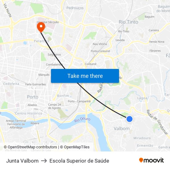 Junta Valbom to Escola Superior de Saúde map