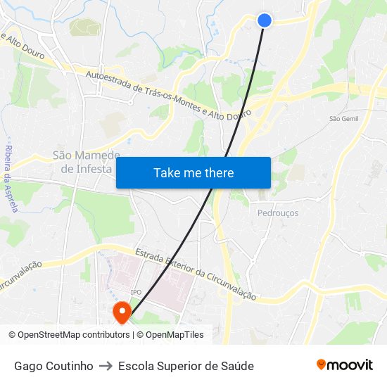 Gago Coutinho to Escola Superior de Saúde map