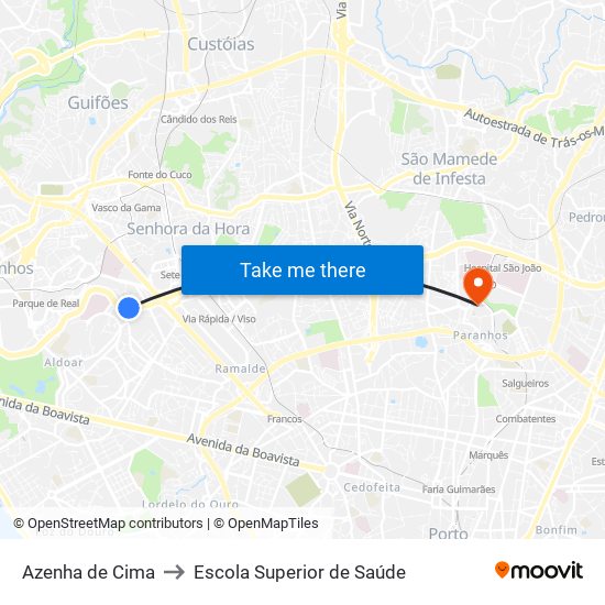 Azenha de Cima to Escola Superior de Saúde map