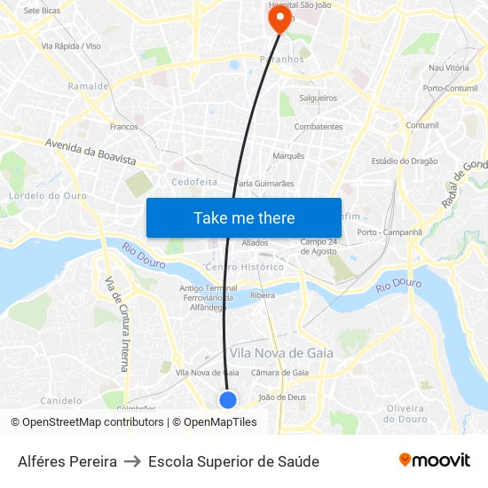 Alféres Pereira to Escola Superior de Saúde map