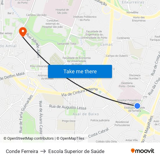 Conde Ferreira to Escola Superior de Saúde map