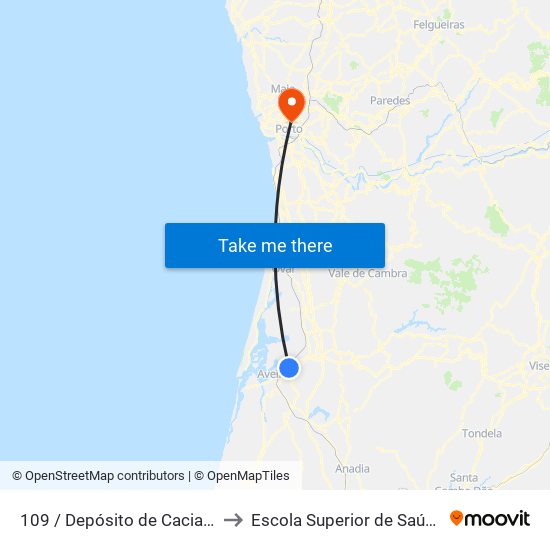 109 / Depósito de Cacia A to Escola Superior de Saúde map