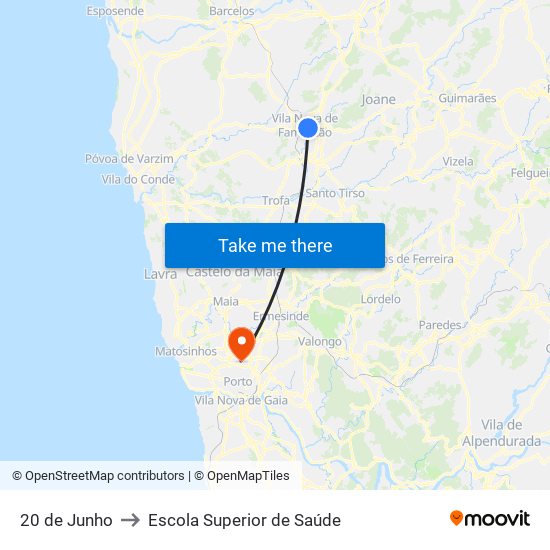 20 de Junho to Escola Superior de Saúde map