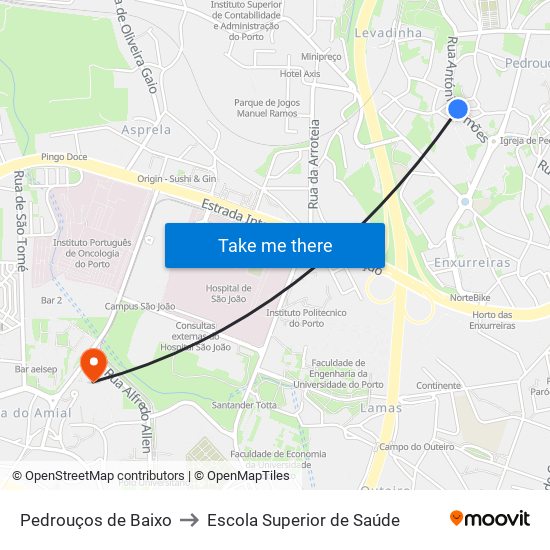 Pedrouços de Baixo to Escola Superior de Saúde map