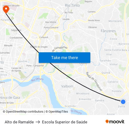 Alto de Ramalde to Escola Superior de Saúde map