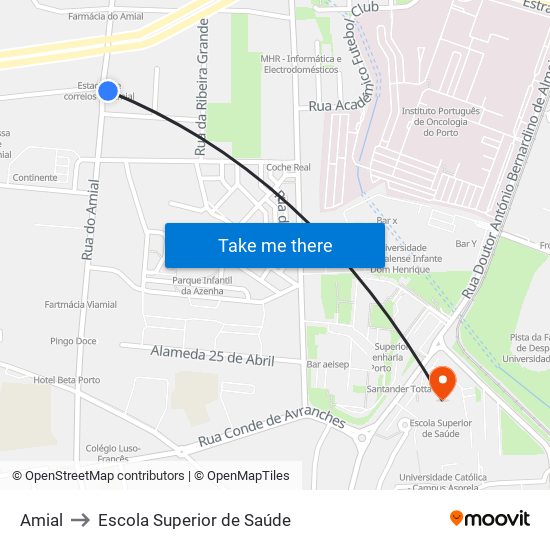 Amial to Escola Superior de Saúde map