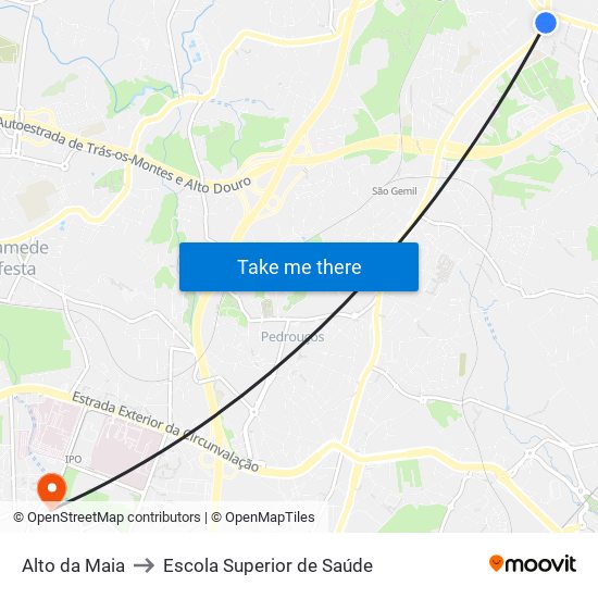 Alto da Maia to Escola Superior de Saúde map