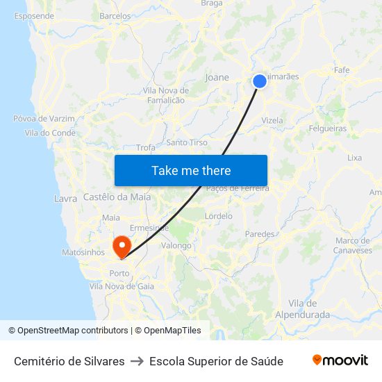Cemitério de Silvares to Escola Superior de Saúde map