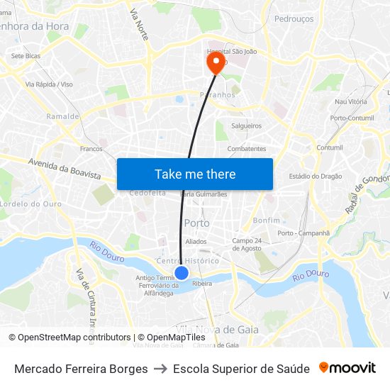 Mercado Ferreira Borges to Escola Superior de Saúde map