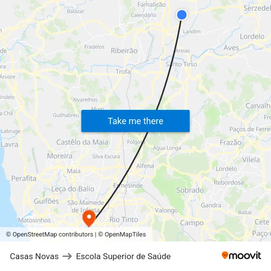 Casas Novas to Escola Superior de Saúde map